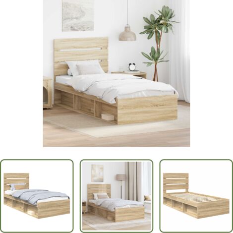 vidaXL Letto Rovere Sonoma - Struttura del letto Rovere Sonoma 75 x 190 cm Pino massello