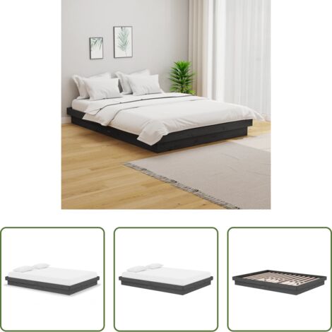 vidaXL Letto rustico -  Giroletto Grigio in Legno Massello 140x190 cm