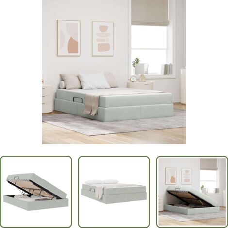 vidaXL Letto salvaspazio -  Letto con contenitore e materasso Grigio chiaro 140 x 190 cm