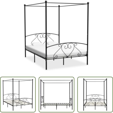vidaXL Letto senza materasso -  Giroletto Baldacchino senza Materasso Nero 140x200 cm Metallo