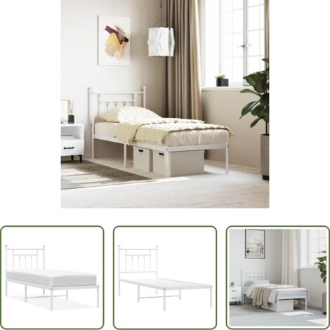 vidaXL Letto senza materasso -  Giroletto senza Materaso con Testiera Metallo Bianco 75x190 cm