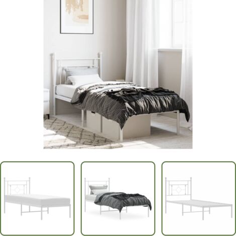 vidaXL Letto senza materasso -  Giroletto senza Materaso con Testiera Metallo Bianco 75x190 cm