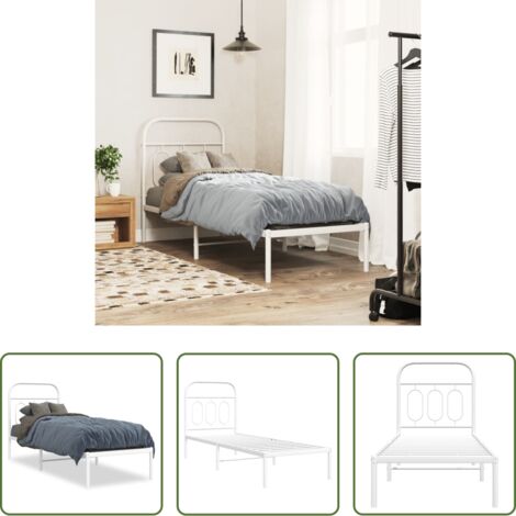 vidaXL Letto senza materasso -  Giroletto senza Materaso con Testiera Metallo Bianco 75x190 cm