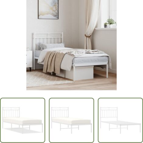 vidaXL Letto senza materasso -  Giroletto senza Materaso con Testiera Metallo Bianco 75x190 cm