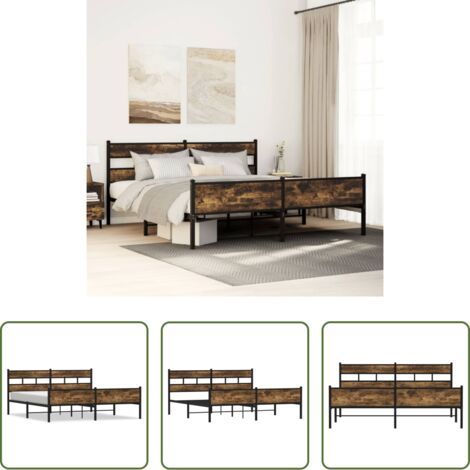 vidaXL Letto senza materasso -  Giroletto senza Materaso in Metallo Rovere Fumo 193x203 cm