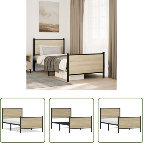 vidaXL Letto senza materasso -  Giroletto senza Materaso in Metallo Rovere Sonoma 75x190 cm