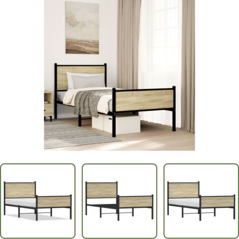 vidaXL Letto senza materasso -  Giroletto senza Materaso in Metallo Rovere Sonoma 75x190 cm