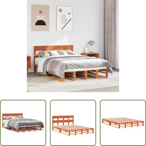 vidaXL Letto senza materasso -  Giroletto senza Materasso Marrone Cera 140x200cm Massello Pino