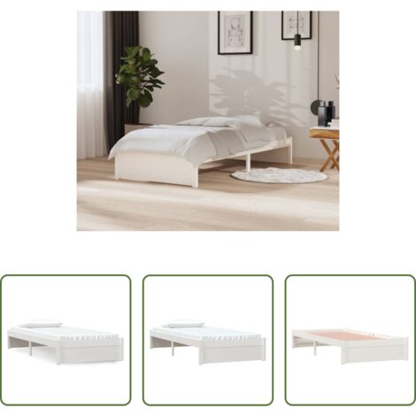 vidaXL Letto singolo -  Giroletto Bianco in Legno Massello 90x200 cm