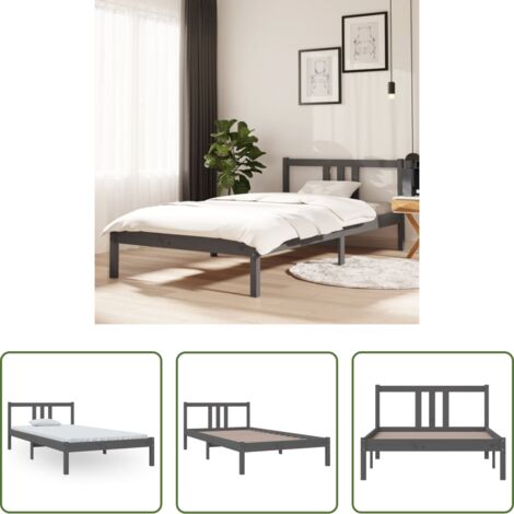 vidaXL Letto singolo - Giroletto Grigio in Legno Massello 100x200 cm