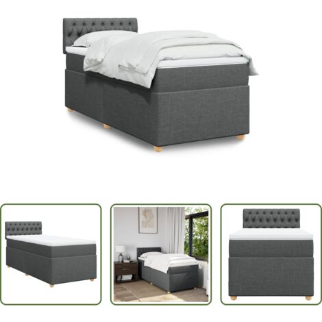 vidaXL Letto singolo -  Letto a Molle con Materasso Grigio Scuro Singolo in Tessuto