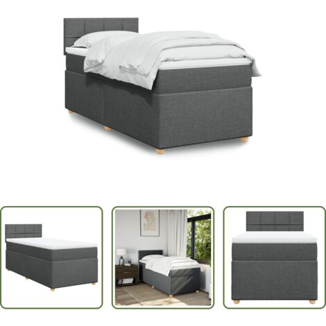 vidaXL Letto singolo -  Letto a Molle con Materasso Grigio Scuro Singolo in Tessuto