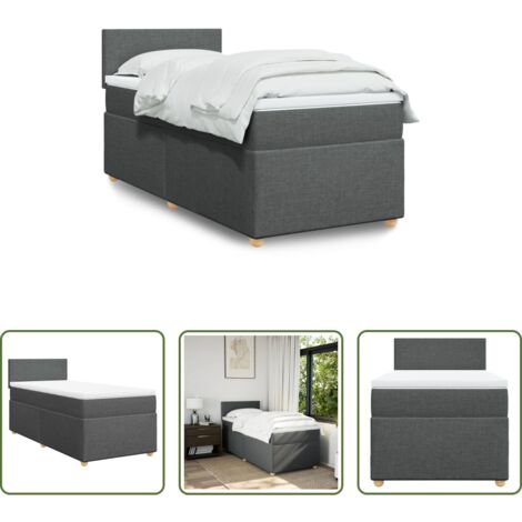 vidaXL Letto singolo -  Letto a Molle con Materasso Grigio Scuro Singolo in Tessuto