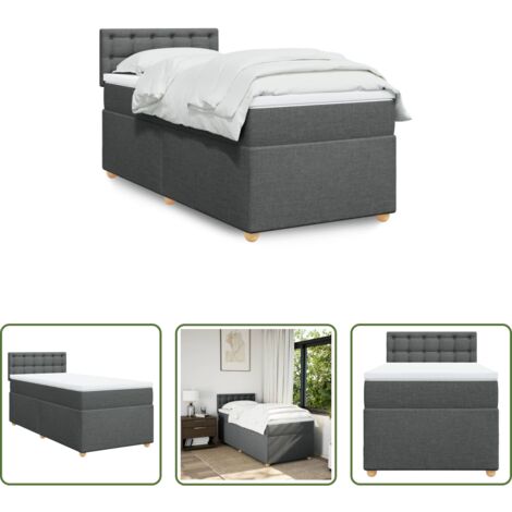 vidaXL Letto singolo -  Letto a Molle con Materasso Grigio Scuro Singolo in Tessuto