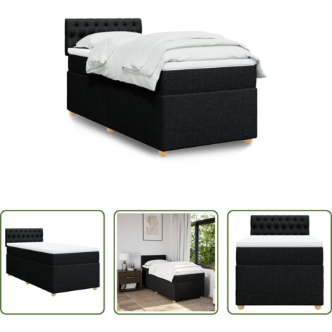 vidaXL Letto singolo -  Letto a Molle con Materasso Nero Singolo in Tessuto