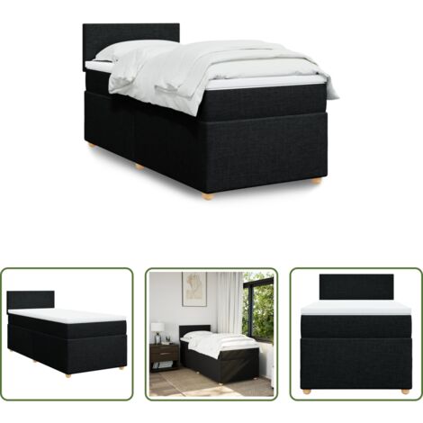 vidaXL Letto singolo -  Letto a Molle con Materasso Nero Singolo in Tessuto