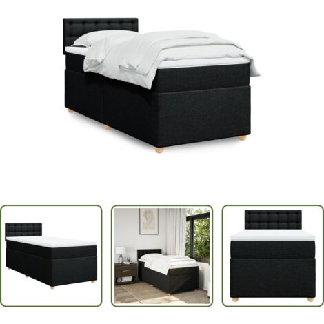 vidaXL Letto singolo -  Letto a Molle con Materasso Nero Singolo in Tessuto