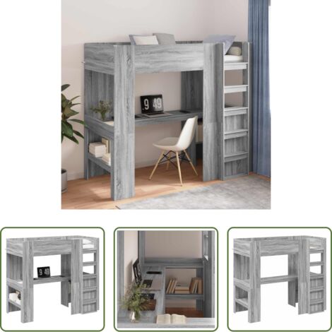 vidaXL Letto singolo -  Struttura letto a castello con scrivania Grigio Sonoma