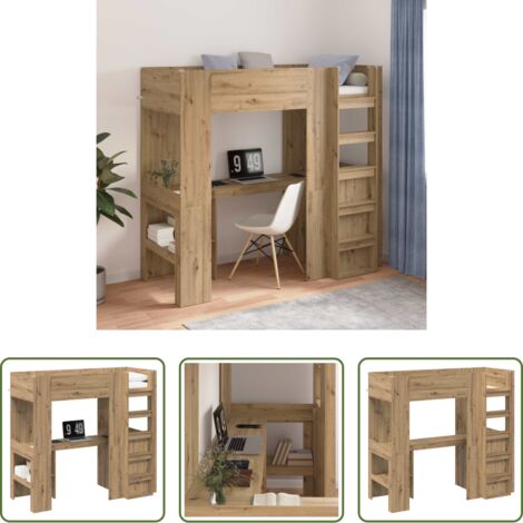 vidaXL Letto singolo -  Struttura letto a castello con scrivania Rovere artigianale