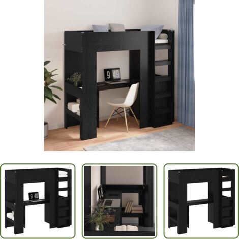 vidaXL Letto singolo -  Struttura letto a castello con scrivania Rovere Nero