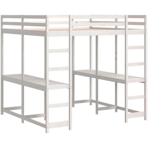 vidaXL Letto Soppalco Scrivania e Scala Bianco 140x200cm Massello Pino
