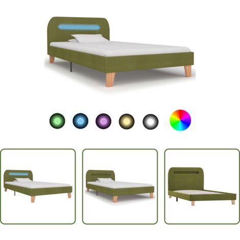 vidaXL Letto verde -  Giroletto con LED senza Materasso Verde 90x200 cm