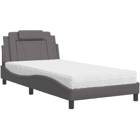 vidaXL Letto Viana con Materasso Grigio 100x200 cm in Similpelle