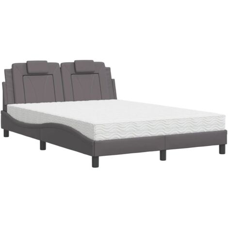 vidaXL Letto Viana con Materasso Grigio 140x190 cm in Similpelle