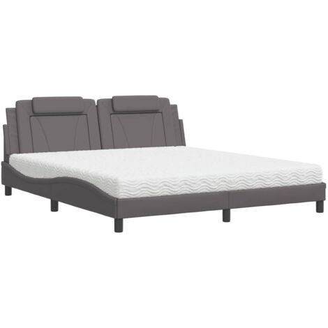 vidaXL Letto Viana con Materasso Grigio 180x200 cm in Similpelle