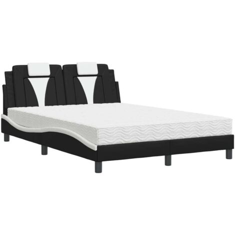 vidaXL Letto Viana con Materasso Nero e Bianco 140x190 cm in Similpelle