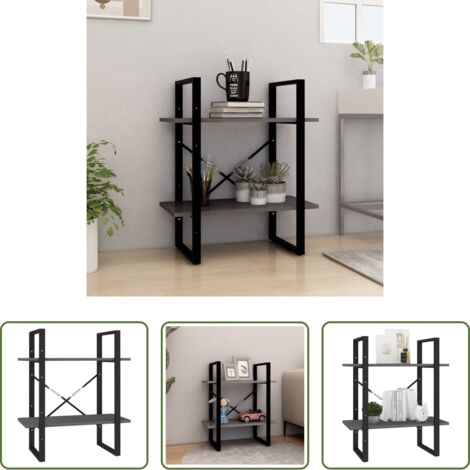 vidaXL Libreria a 2 ripiani -  Libreria a 2 Ripiani Grigia 60x30x70 cm in Massello di Pino