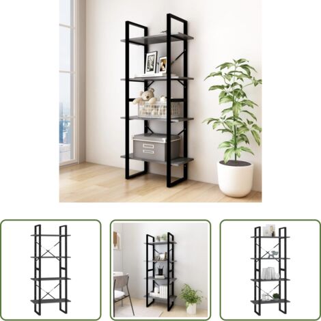 vidaXL Libreria a 4 ripiani -  Libreria a 4 Ripiani Grigia 60x30x140 cm in Massello di Pino