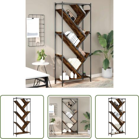 vidaXL Libreria a forma di albero -  Libreria Rovere Fumo 79x30x180 cm Legno Multistrato e Metallo