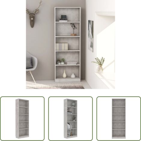 vidaXL Libreria con 5 ripiani -  Libreria 5 Ripiani Grigio Cemento 60x24x175cm Legno Multistrato
