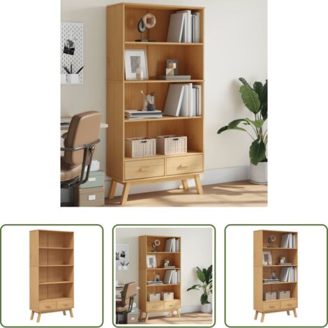 vidaXL Libreria con ripiani -  Libreria 4 Ripiani OLDEN Marrone in Legno Massello di Pino