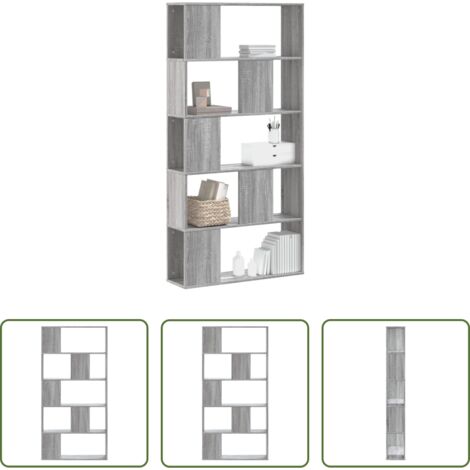 vidaXL Libreria con ripiani -  Libreria 5 Ripiani Grigio Sonoma 80,5x23,5x162,5cm Multistrato