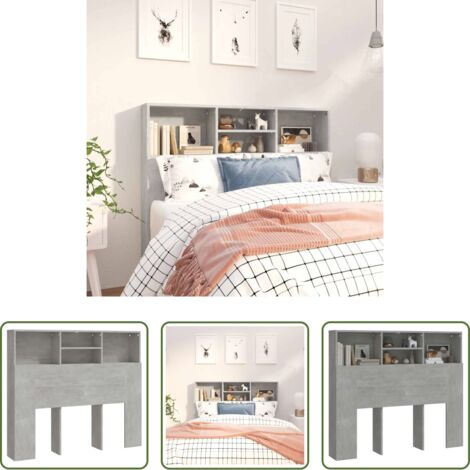 vidaXL Libreria da parete -  Testiera con Contenitore Grigio Cemento 120x19x103,5 cm