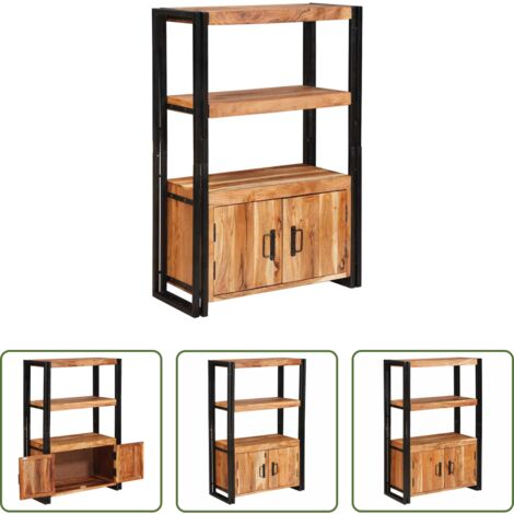 vidaXL Libreria in metallo e legno -  Libreria con Porte Marrone Legno massello di acacia e metallo