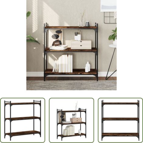vidaXL Libreria in metallo -  Libreria a 3 Ripiani Rovere Fumo 80x30x86 cm Legno Multistrato