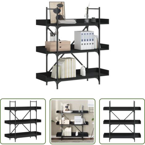 vidaXL Libreria nera -  Libreria a 3 Ripiani Nera 100x33x108,5 cm in Legno Multistrato