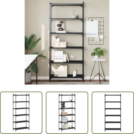 vidaXL Libreria nera -  Libreria a 6 Ripiani Nera 80x30x188 cm in Legno Multistrato