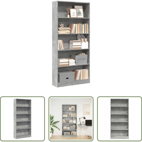 vidaXL Libreria per casa -  Libreria Grigio Cemento 80x24x176 cm in Legno Multistrato