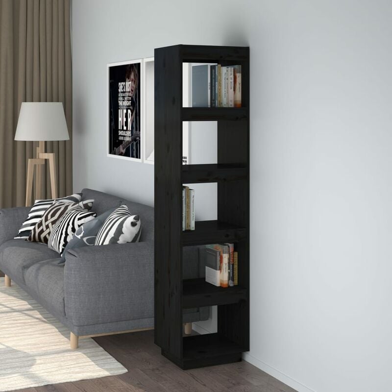 Libreria/Divisorio, Scaffale Nero 40x35x167 cm in Legno Massello di Pino Vidaxl