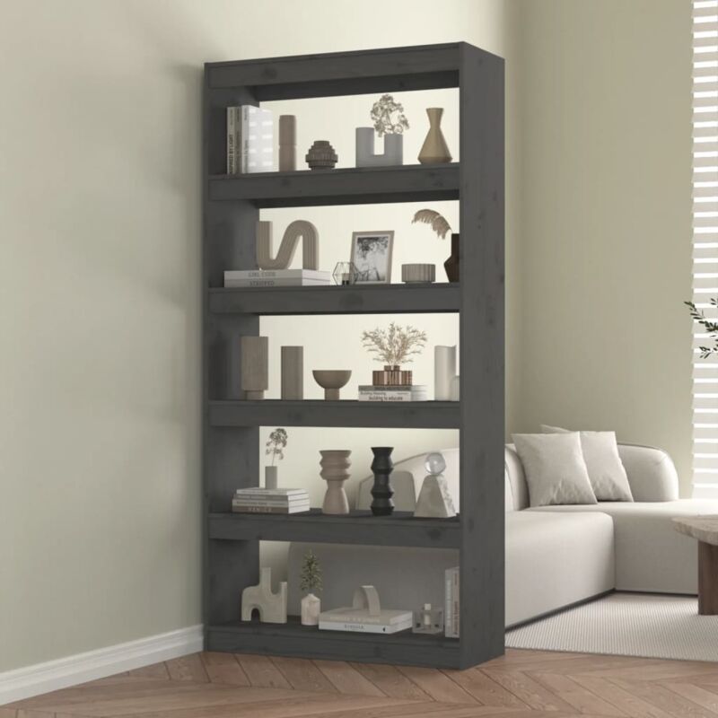 Libreria/Divisorio Grigio 80x30x167,4 cm in Massello di Pino - Vidaxl