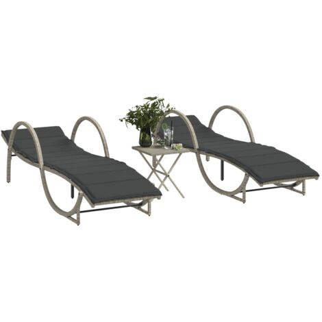 vidaXL Liegen-Set aus 2 mit Tisch hellgrau geflochtene Rattan