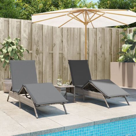 vidaXL Liegen-Set von 2 mit Tisch aus grauem Geflecht