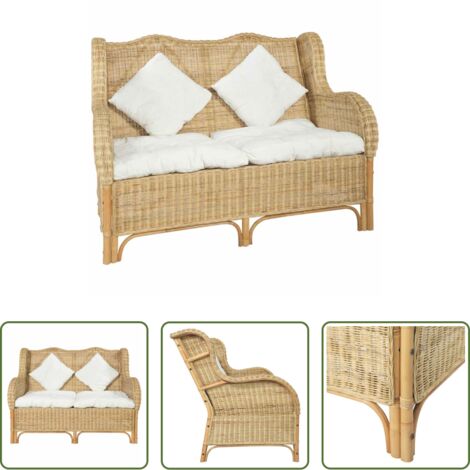 vidaXL Lino -  Divano a 2 Posti in Rattan Naturale e Lino