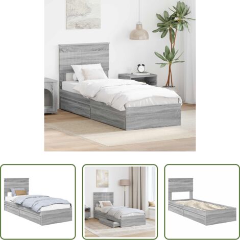 vidaXL Lit à lattes -  Lit de Rangement Gris Sonoma 75 x 190 cm Bois d'ingénierie
