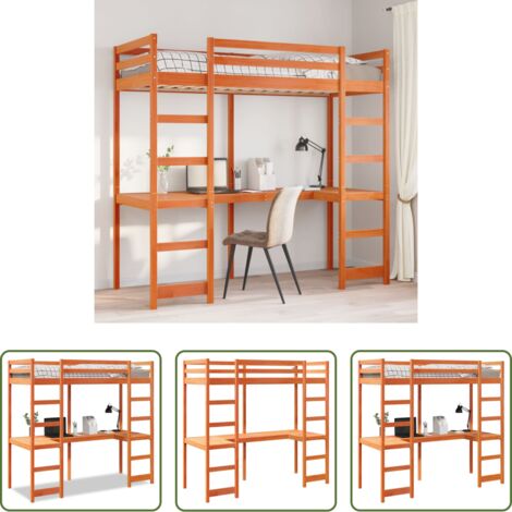 vidaXL Lit avec bureau -  Cadre de lit superposé sans matelas 75x190cm bois de pin massif