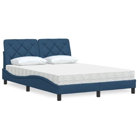 vidaXL Lit avec matelas bleu 140x190 cm tissu